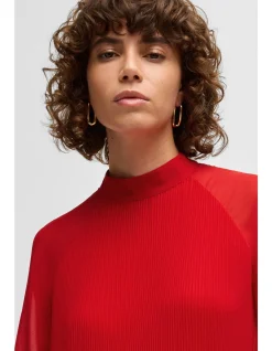 Plissé-pleat dress with high neckline
