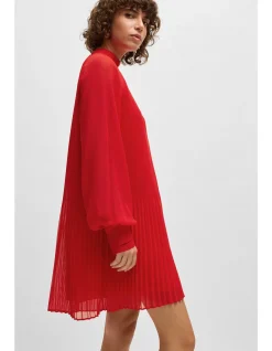 Plissé-pleat dress with high neckline