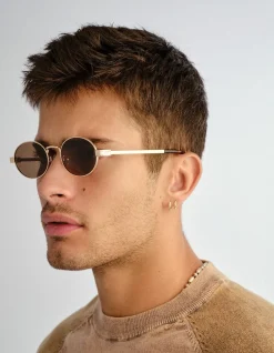 POSEIDON DEUX GOLD OVAL BROWN MONO POLARIZED SUNGLASSES