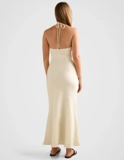 PRIMMY HALTER NECK LINEN MAXI DRESS