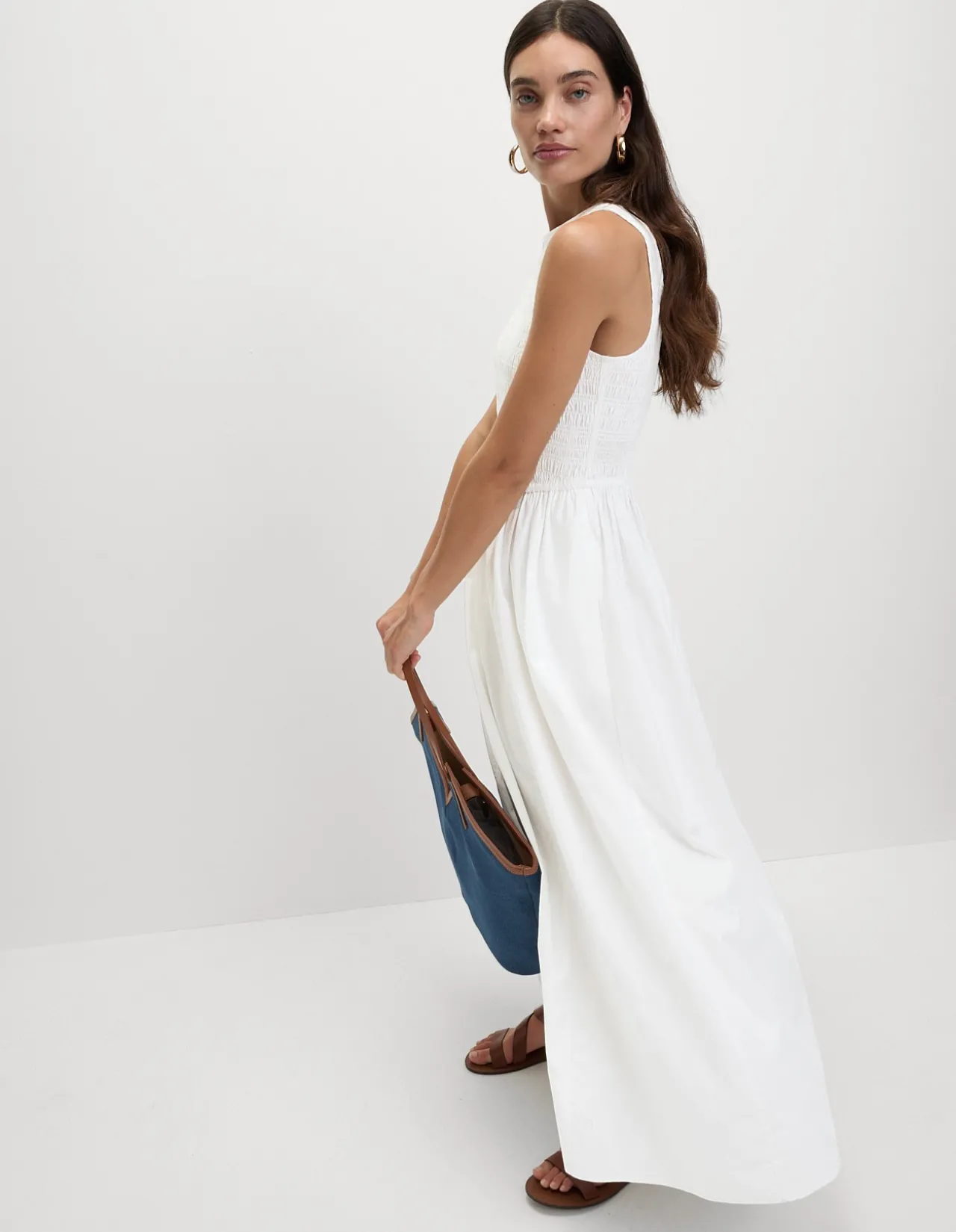 Pure Cotton Shirred Waisted Maxi Dress