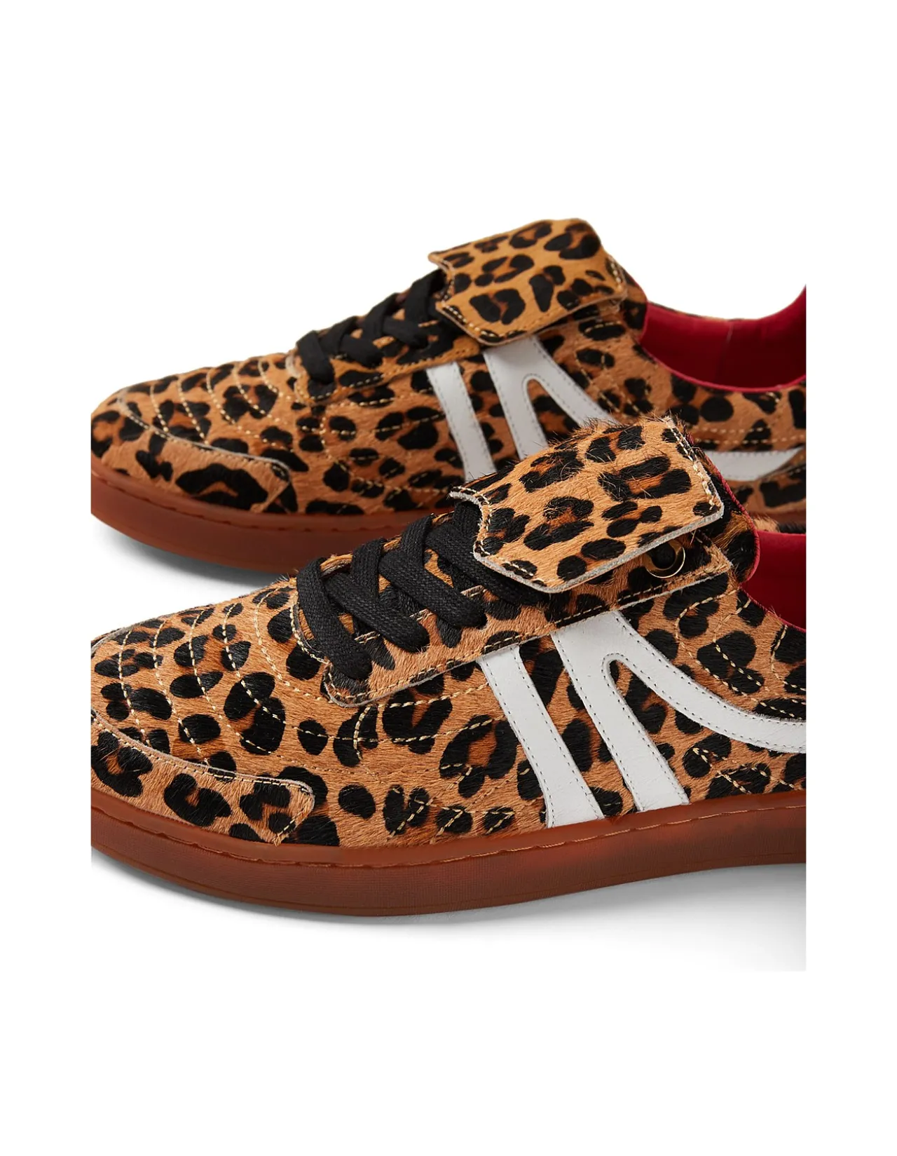 Qallan Leopard Strap Pony Leather Sneakers