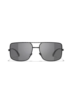 Rectangle Satin Black Dark Grey Sunglasses