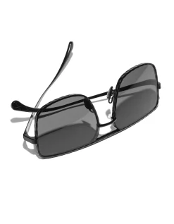Rectangle Satin Black Dark Grey Sunglasses