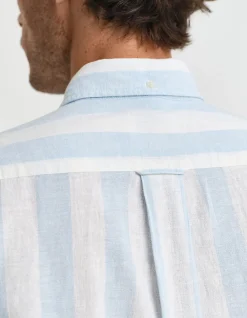 Regular Fit Striped Cotton Linen Short Sleeve Shirt