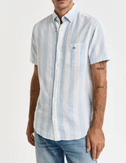 Regular Fit Striped Cotton Linen Short Sleeve Shirt
