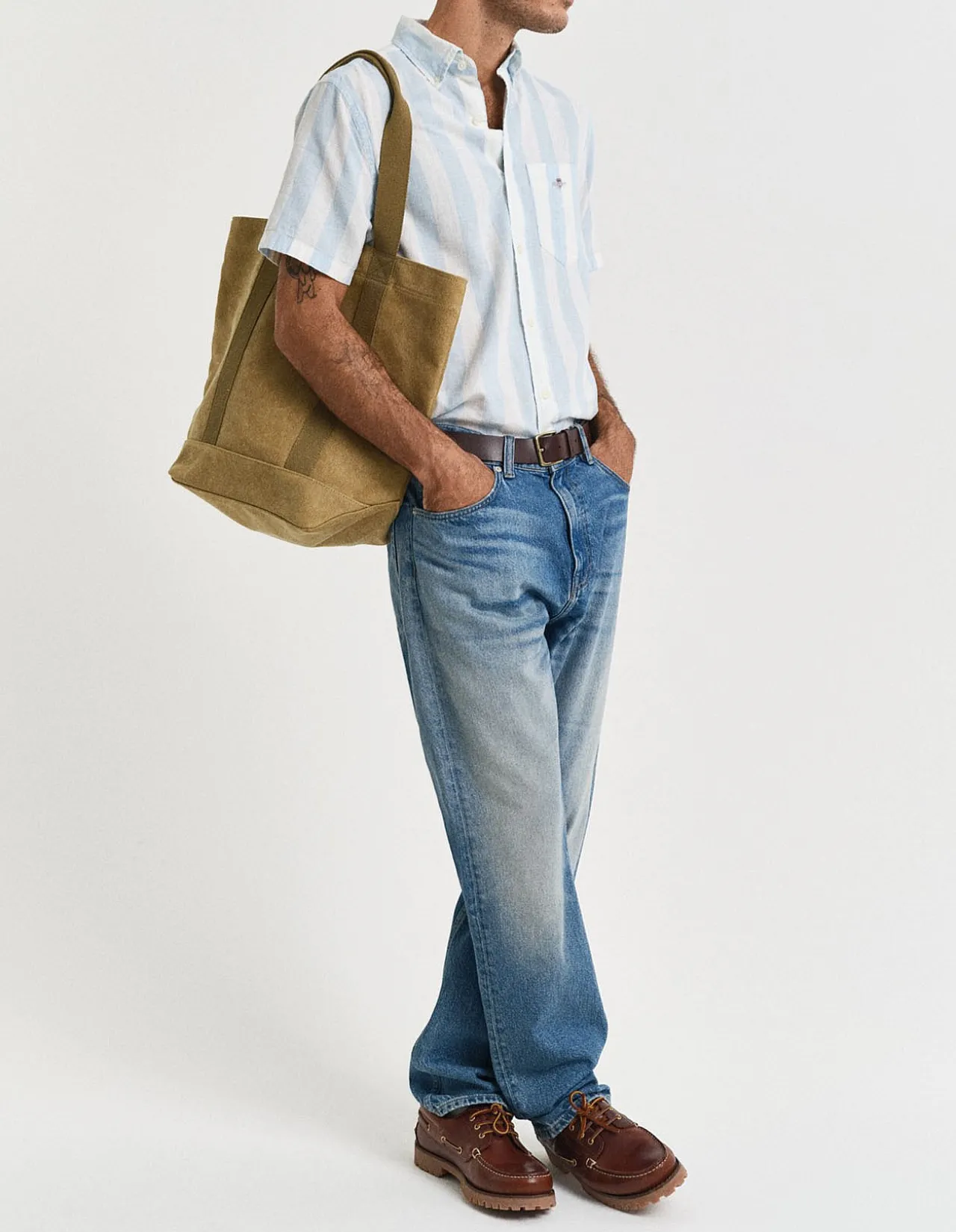 Regular Fit Striped Cotton Linen Short Sleeve Shirt