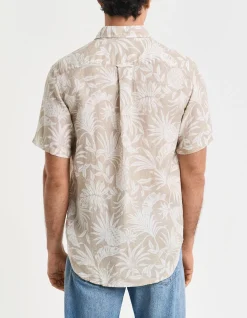 Regular Fit Botanical Print Linen Short Sleeve Shirt