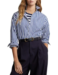 RELAXED FIT CONTRAST-STRIPE COTTON SHIRT