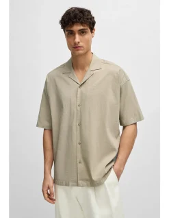 Relaxed-Fit Shirt Linen Blend Dark Blue