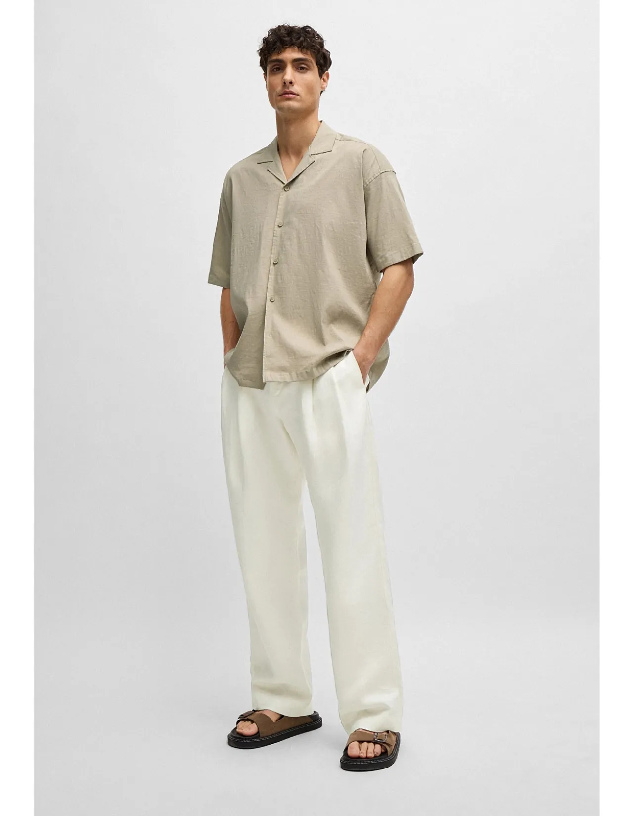 Relaxed-Fit Shirt Linen Blend Dark Blue