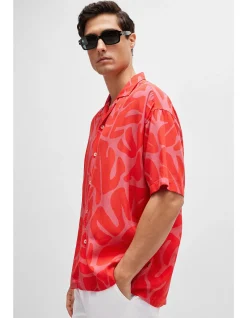 Relaxed-Fit Shirt with Seasonal Print Red