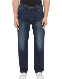Relaxed Straight Mid Blue Denim Jeans