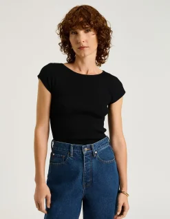 RIBBED CAP SLEEVE BOAT NECK KNIT