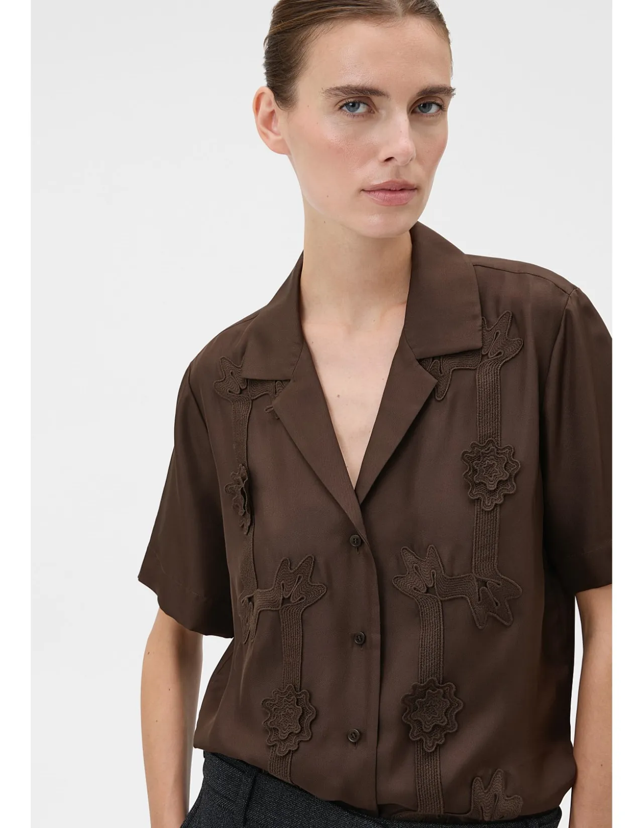 Ribbon Trim Camp Shirt