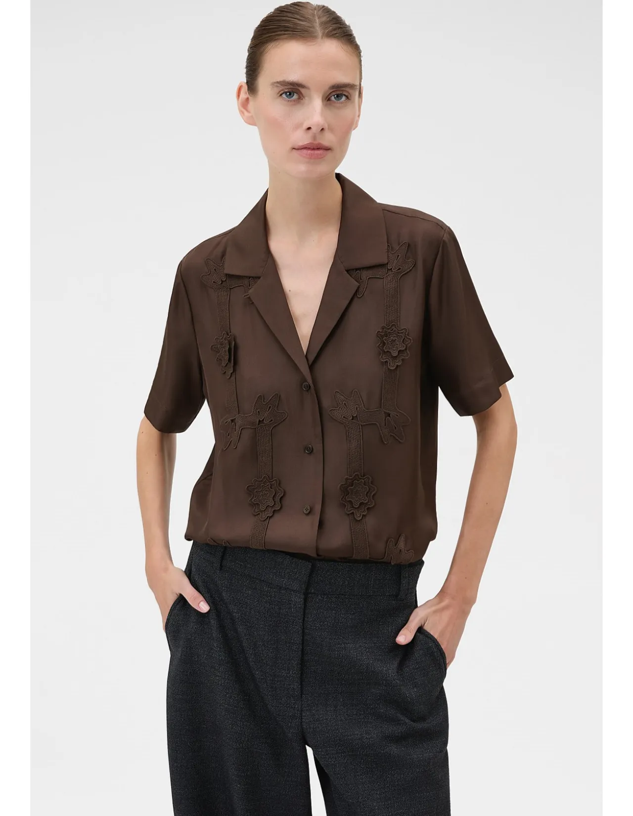 Ribbon Trim Camp Shirt