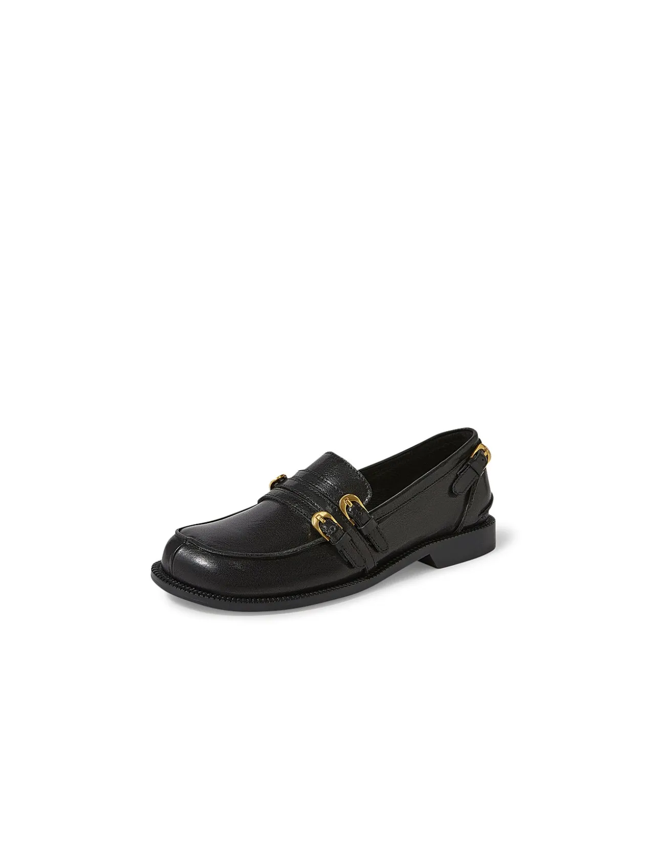 Rikal Double Buckle Leather Loafers