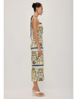Rio Halter Cut Out Linen Blend Maxi Dress