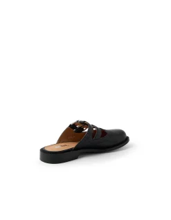 Roenza Double Strap Buckle Leather Mules