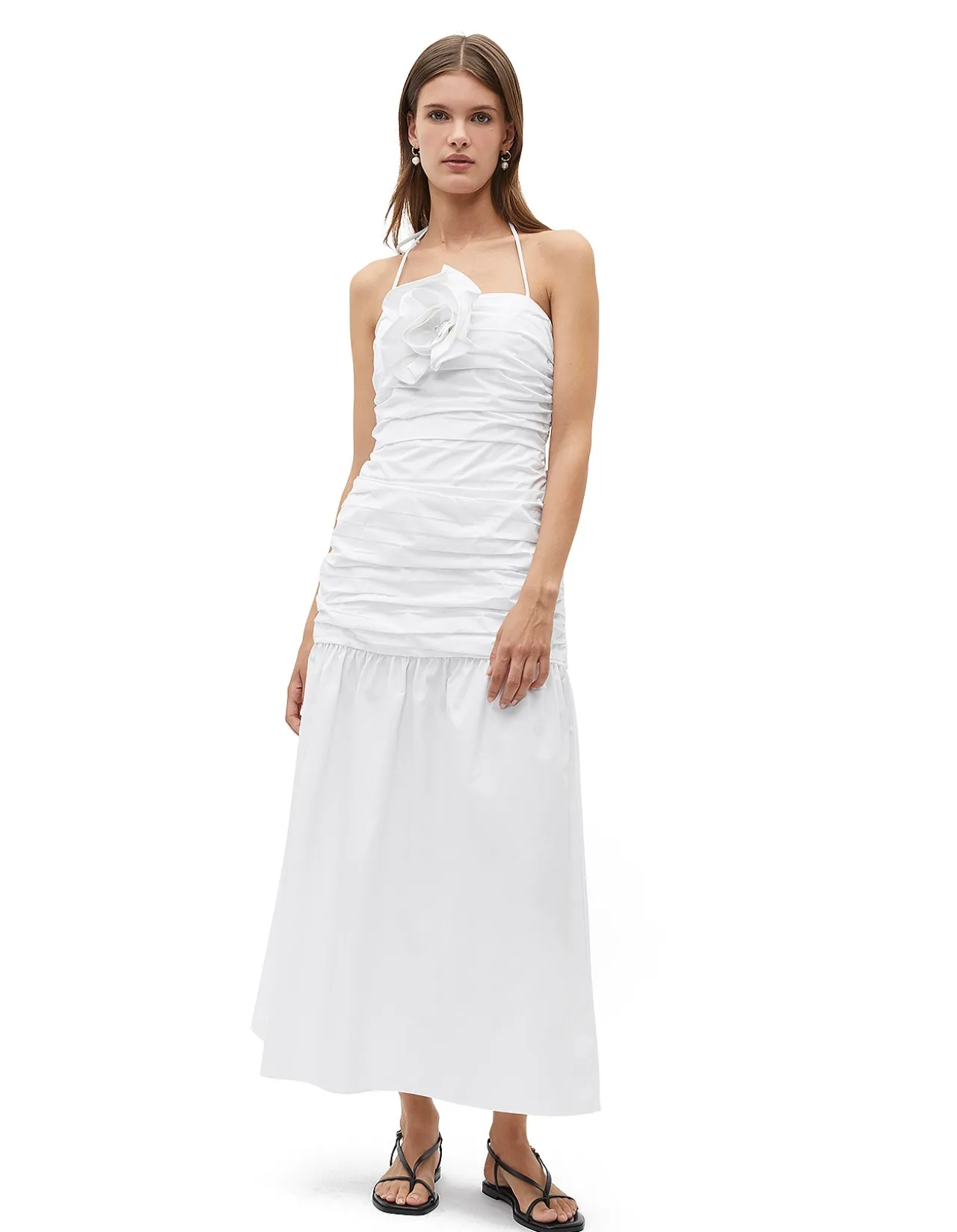 ROSETTE DROPPED WAIST MIDI DRESS
