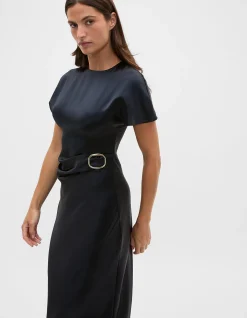 SATIN DRAPED COLUMN DRESS