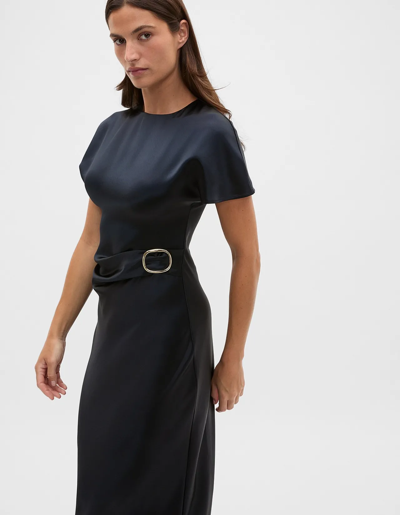 SATIN DRAPED COLUMN DRESS