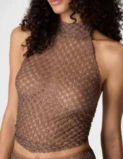 Scarf top in lamé viscose with spiderweb motif