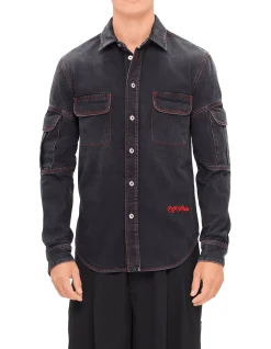 Script Samurai Denim Long Sleeve Shirt Vintage Black