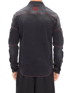 Script Samurai Denim Long Sleeve Shirt Vintage Black