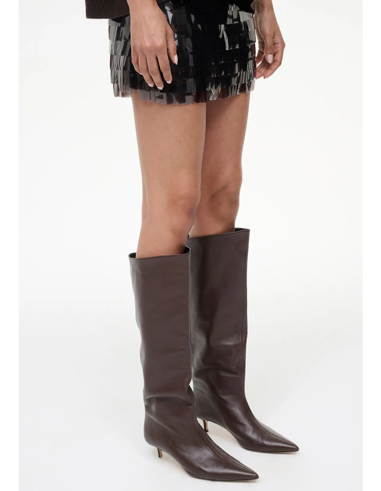 Sebastian Leather Kitten Heel Knee Boots