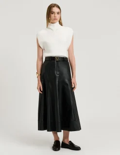 SHEARLING LEATHER MIDI SKIRT