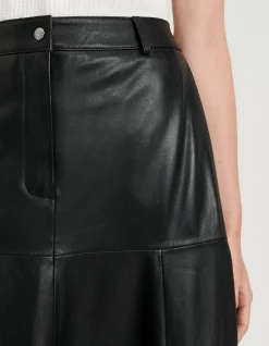 SHEARLING LEATHER MIDI SKIRT