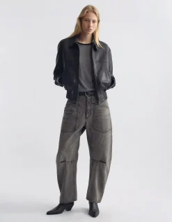 Shon Mid Rise Curved Barrel Leg Jean