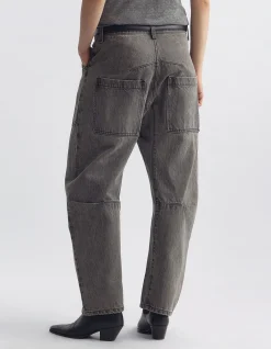 Shon Mid Rise Curved Barrel Leg Jean
