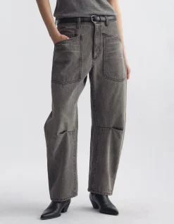 Shon Mid Rise Curved Barrel Leg Jean