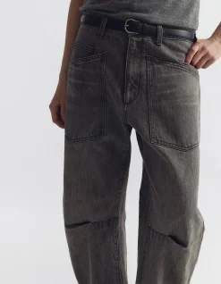 Shon Mid Rise Curved Barrel Leg Jean