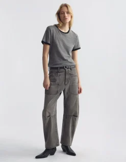 Shon Mid Rise Curved Barrel Leg Jean