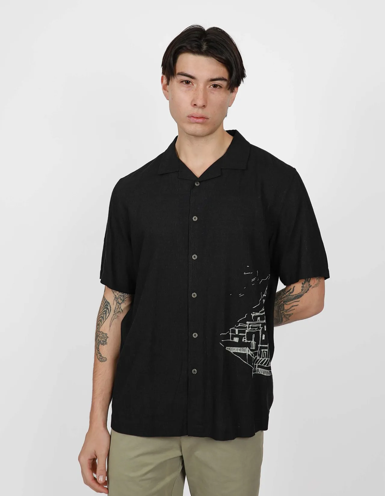 SHORT SLEEVE AMALFI CUBAN COLLAR VISCOSE LINEN SHIRT
