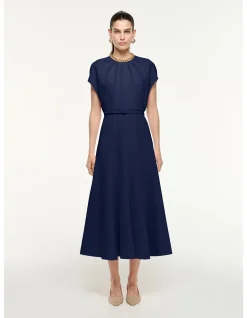 short sleeve SELF BELTED MIDI DRESS