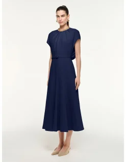 short sleeve SELF BELTED MIDI DRESS