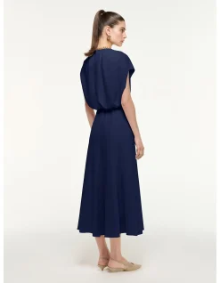 short sleeve SELF BELTED MIDI DRESS