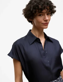 Silk Twill Cap Sleeve Shirt