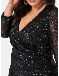 Smokin Hot Sequin Wrap Dress Black