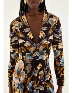 SNAKE GARDEN Long Sleeve V NECK MAXI DRESS