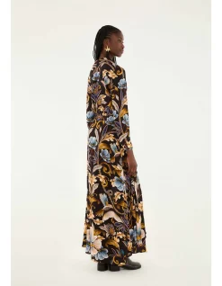 SNAKE GARDEN Long Sleeve V NECK MAXI DRESS