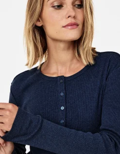 Soft Baby Rib Boxy Henley Long Sleeve Top