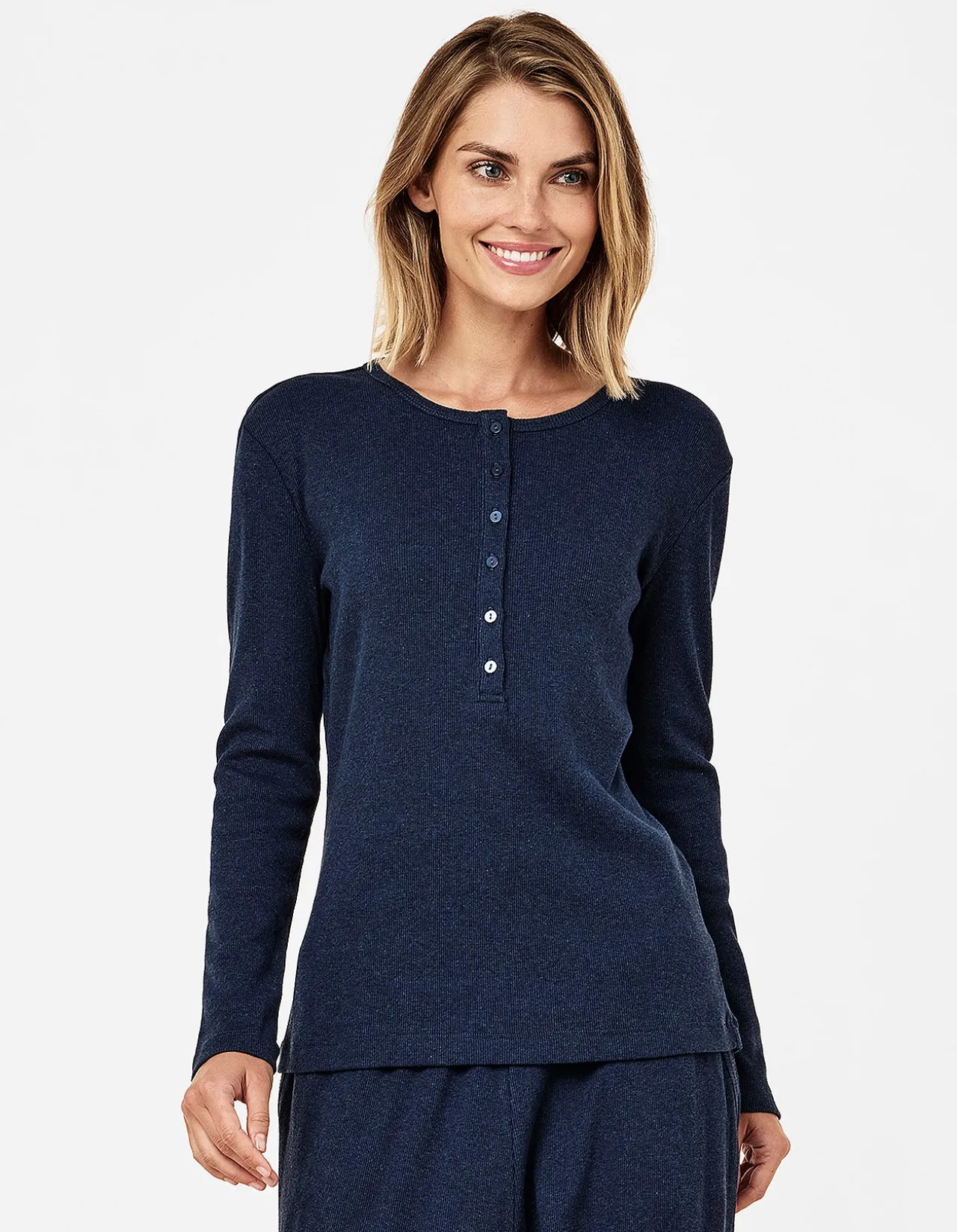 Soft Baby Rib Boxy Henley Long Sleeve Top