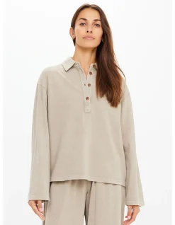 Soho Rhea Relaxed Khaki Collared Long Sleeve Top