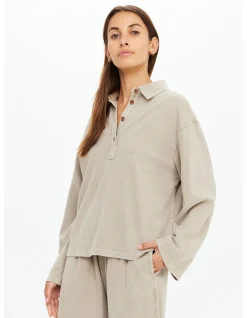 Soho Rhea Relaxed Khaki Collared Long Sleeve Top