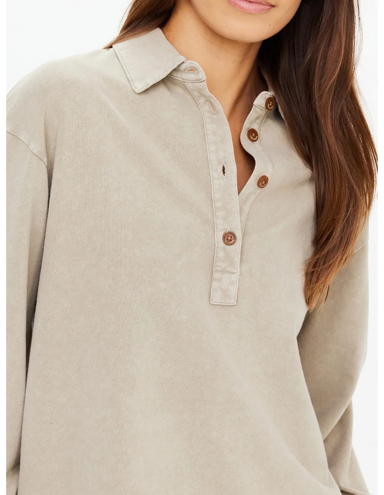 Soho Rhea Relaxed Khaki Collared Long Sleeve Top